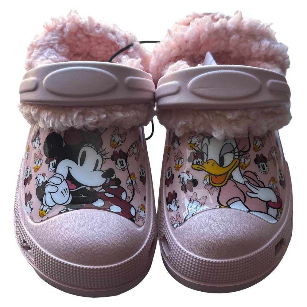 Disney Minnie Mouse Daisy Duck Girls Pink Fuzzy Fleece Lining Clog Slippers 9/10